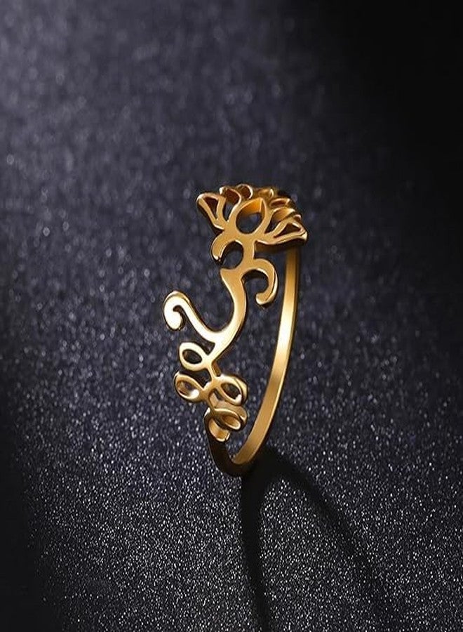 UNIFT Lotus Flower Om Ring For Women Stainless Steel Dainty Om Aum Ohm Symbol Ring Yoga Jewelry Inspirational Gift (8, gold) - Image 4